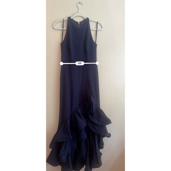 BETSY & ADAM navy Ruffle gown prom Hem Dress size 6P - Picture 3 of 8